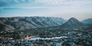 aerial view of city near mountain during daytime